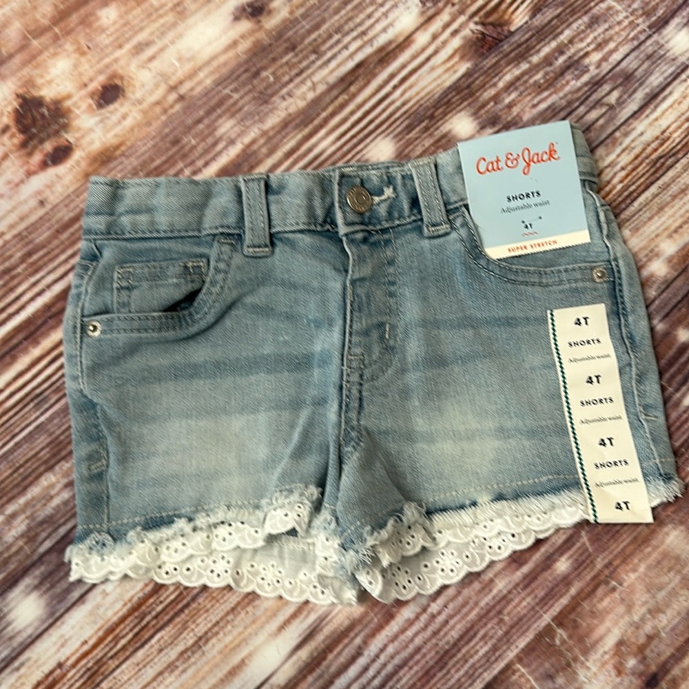NWT Cat & Jack toddler lace cut-off jean shorts size 4T